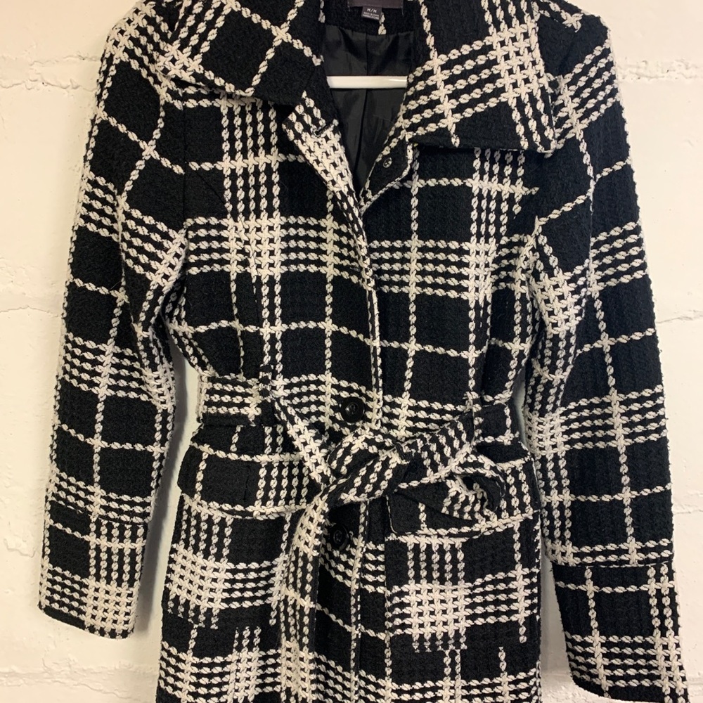 Forever 21 black and white plaid pea coat medium